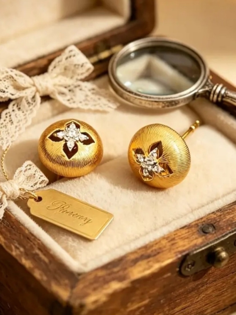 Gold Tourmaline Button Stud Earrings